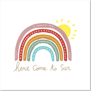 Here Come to Sun Rainbow Pattern Hand Drawing Posters and Art